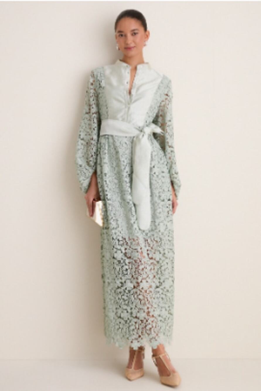 Tuckernuck Sage Lace Calliope Dress Size XL Belted Maxi Long Sleeve Fall Wedding
